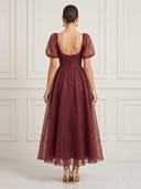 A Line Square Neck Short Sleeves Ankle Length Cocktail Dresses