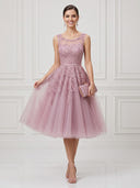 A Line Round Neck Sleeveless Tea Length Cocktail Dresses