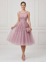 A Line Round Neck Sleeveless Tea Length Cocktail Dresses