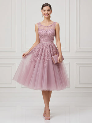 A Line Round Neck Sleeveless Tea Length Cocktail Dresses