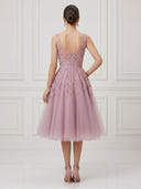 A Line Round Neck Sleeveless Tea Length Cocktail Dresses