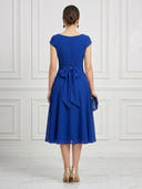 A Line Round Neck Short Sleeves Tea Length Cocktail Dresses with Bow