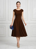 A Line Round Neck Short Sleeves Tea Length Cocktail Dresses with Bow