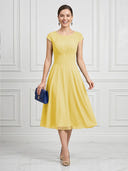 A Line Round Neck Short Sleeves Tea Length Cocktail Dresses with Bow