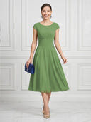 A Line Round Neck Short Sleeves Tea Length Cocktail Dresses with Bow