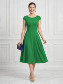 A Line Round Neck Short Sleeves Tea Length Cocktail Dresses with Bow