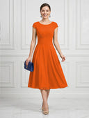 A Line Round Neck Short Sleeves Tea Length Cocktail Dresses with Bow