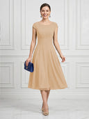 A Line Round Neck Short Sleeves Tea Length Cocktail Dresses with Bow