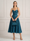 A Line V Neck Pleated Sleeveless Midi Length Cocktail Dresses