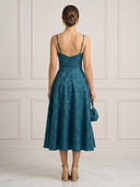 A Line V Neck Pleated Sleeveless Midi Length Cocktail Dresses