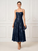 Spaghetti Straps A Line Sweetheart Sleeveless Midi Length Cocktail Dresses