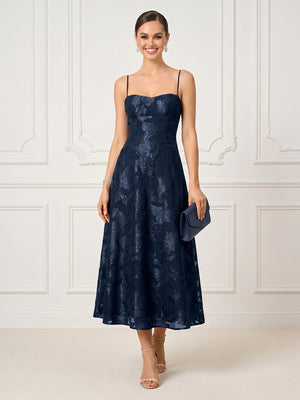 Spaghetti Straps A Line Sweetheart Sleeveless Midi Length Cocktail Dresses