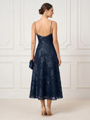 Spaghetti Straps A Line Sweetheart Sleeveless Midi Length Cocktail Dresses