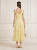 A Line Tiered Square Neck Sleeveless Midi Length Cocktail Dresses