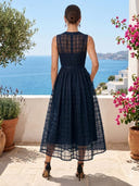 A Line Round Neck Sleeveless Midi Length Cocktail Dresses with Pockets