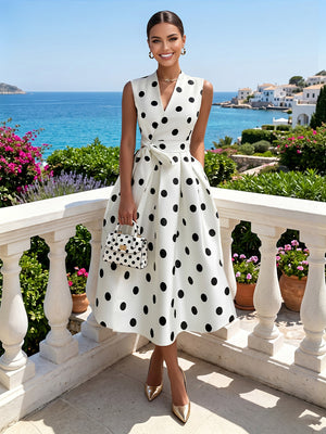A Line V Neck Sleeveless Midi Length Cocktail Dresses with Bow