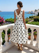 A Line V Neck Sleeveless Midi Length Cocktail Dresses with Bow