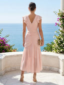 Mermaid Chiffon V Neck Short Sleeves High Low Cocktail Dresses
