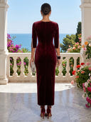 Mermaid Round Neck Half Sleeves Ankle Length Cocktail Dresses with Pearls