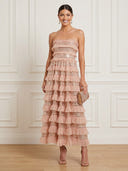 A Line Tiered Strapless Sleeveless Ankle Length Cocktail Dresses