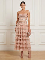 A Line Tiered Strapless Sleeveless Ankle Length Cocktail Dresses
