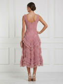 A Line Tulle Square Neck Sleeveless Midi Length Cocktail Dresses