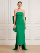 Mermaid Satin Strapless Sleeveless Ankle Length Cocktail Dresses with Bow