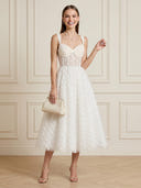 A Line Tulle Sweetheart Sleeveless Midi Length Cocktail Dresses