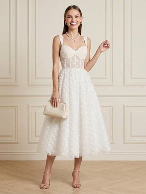 A Line Tulle Sweetheart Sleeveless Midi Length Cocktail Dresses