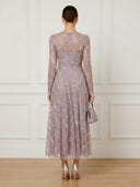 A Line Lace Round Neck Long Sleeves Ankle Length Cocktail Dresses