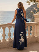 Satin A Line Halter Sleeveless Long Cocktail Dresses