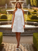 Lace A Line Halter Sleeveless Short Cocktail Dresses with 3D Flower