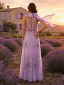 Tulle A Line Halter Sleeveless Long Cocktail Dresses with Bow