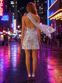 Sequin A Line Halter Sleeveless Short Cocktail Dresses with Bow