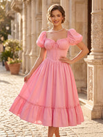 Chiffon A Line Sweetheart Short Sleeves Midi Length Cocktail Dresses with Corset