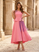 Satin A Line One Shoulder Ankle Length Cocktail Dresses with Beadings