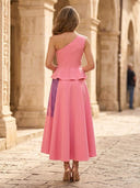 Satin A Line One Shoulder Ankle Length Cocktail Dresses with Beadings