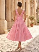 Chiffon A Line V Neck Sleeveless Midi Cocktail Dresses with Bow