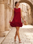 Satin A Line Sleeveless Short Cocktail Dresses with Ruffles Short Homecoming Dresses