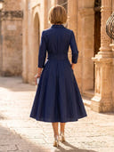 Satin A Line V Neck Long Sleeves Midi Cocktail Dresses