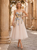 Tulle A Line Sweetheart Spaghetti Straps Midi Cocktail Dresses with Embroidery