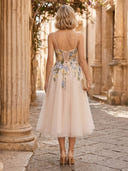 Tulle A Line Sweetheart Spaghetti Straps Midi Cocktail Dresses with Embroidery