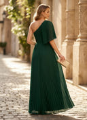 Chiffon A Line One Shoulder Long Cocktail Dresses with Slit