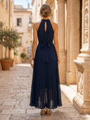 Chiffon A Line Halter Sleeveless High Low Cocktail Dresses with Pleats