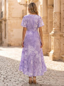 Chiffon A Line V Neck Short Sleeves High Low Cocktail Dresses with Pleats