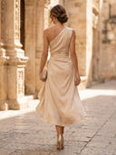 Satin A Line One Shoulder High Low Cocktail Dresses with Ruffles