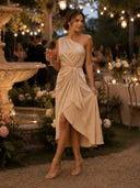 Satin A Line One Shoulder High Low Cocktail Dresses with Ruffles