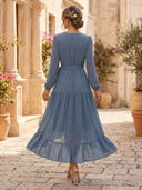 Chiffon A Line V Neck Long Sleeves High Low Cocktail Dresses with Ruffles