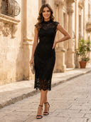 Lace Mermaid Short Sleeves Midi Cocktail Dresses with Backless