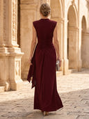Chiffon Mermaid Short Sleeves Long Cocktail Dresses with Slit